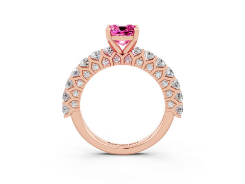 Rose gold Cushion Cut Pink Sapphire Solitaire Ring with Shared Prong Pavé Band and Four-Prong Setting_3