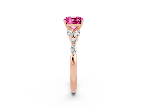 Rose gold Cushion Cut Pink Sapphire Solitaire Ring with Side Stones and Four-Prong Setting_14