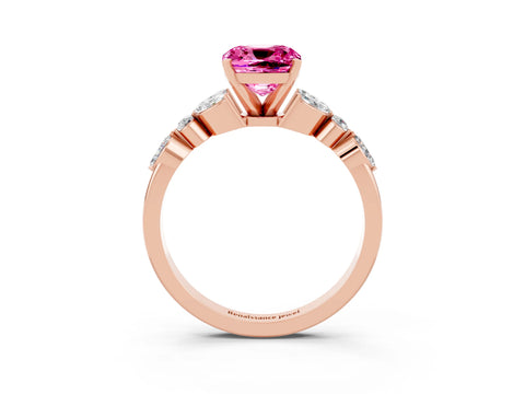 Rose gold Cushion Cut Pink Sapphire Solitaire Ring with Side Stones and Four-Prong Setting_15
