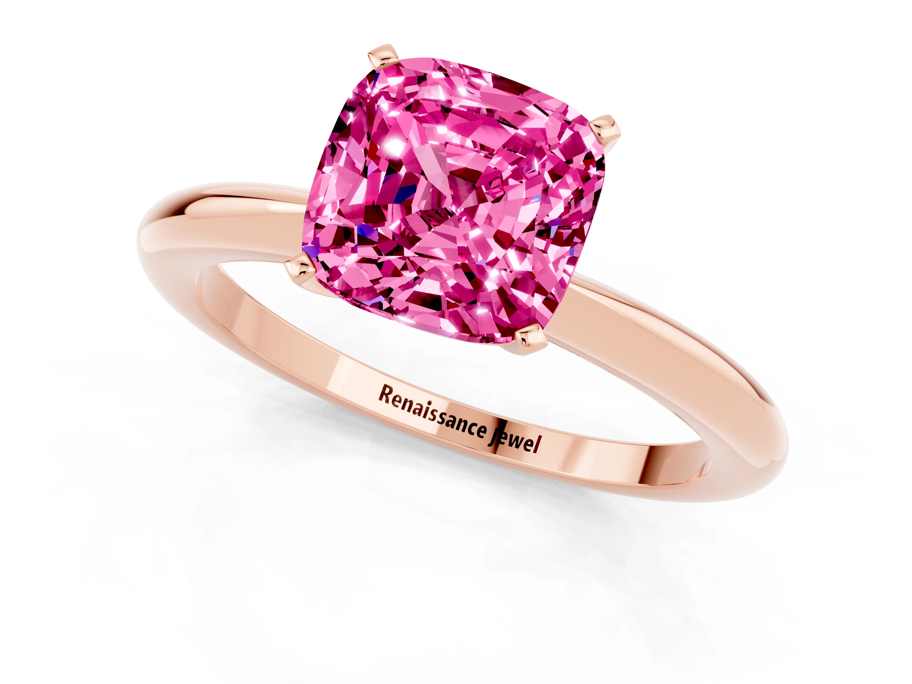 Rose gold Cushion Cut Pink Sapphire Solitaire Ring with Six-Prong Setting and Classic Band_1