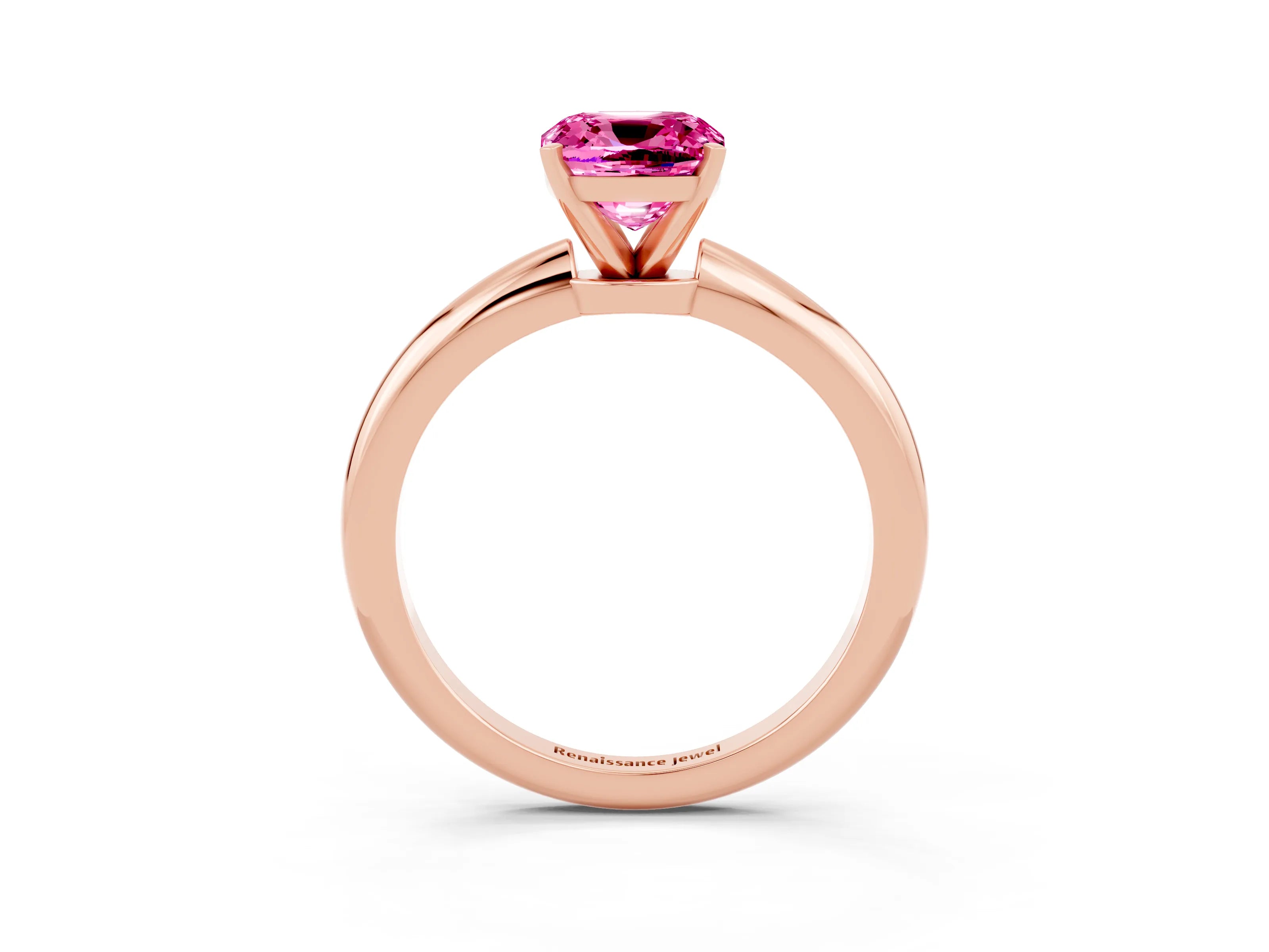 Rose gold Cushion Cut Pink Sapphire Solitaire Ring with Six-Prong Setting and Classic Band_3