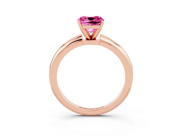 Rose gold Cushion Cut Pink Sapphire Solitaire Ring with Six-Prong Setting and Classic Band