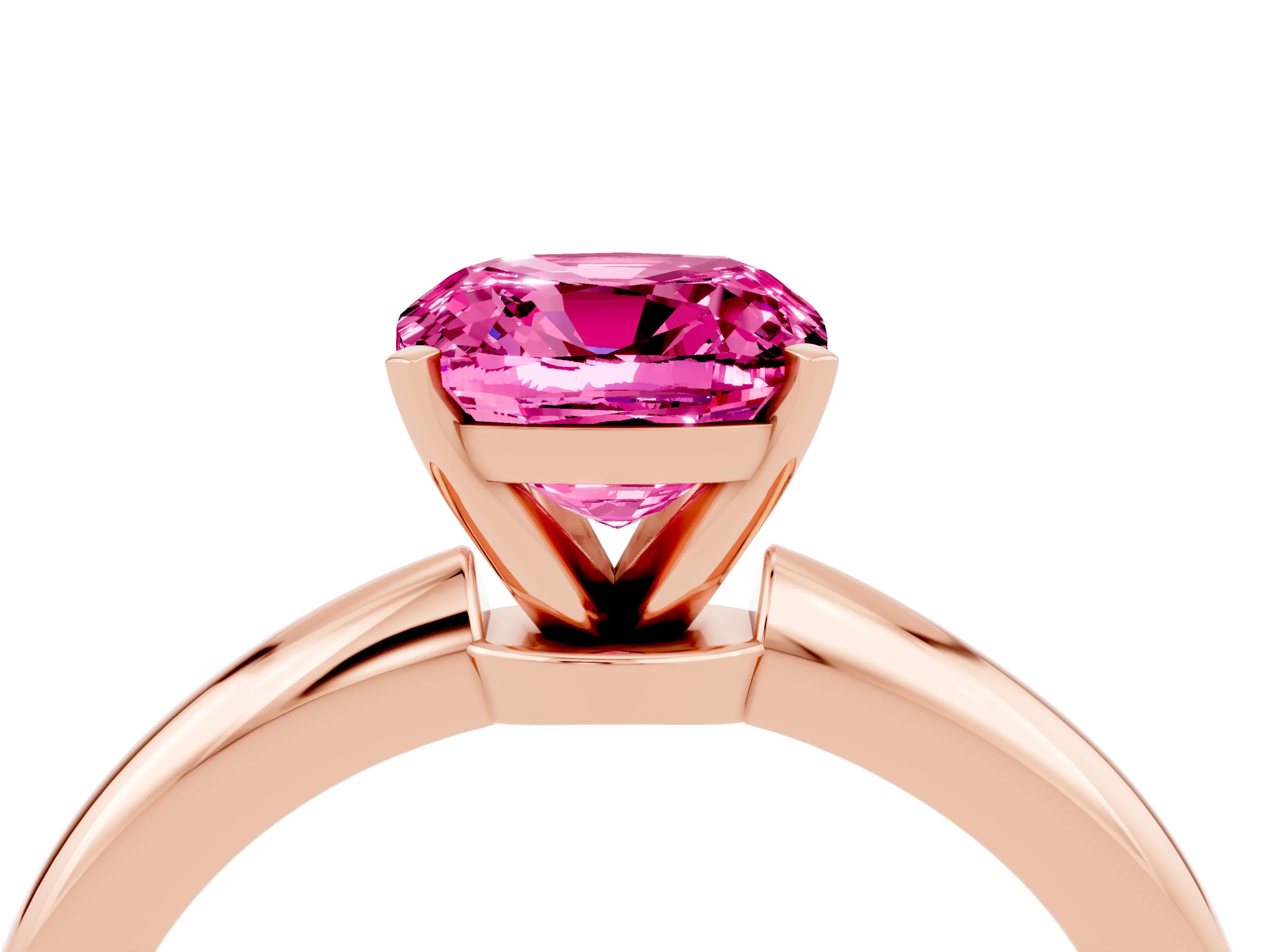 Rose gold Cushion Cut Pink Sapphire Solitaire Ring with Six-Prong Setting and Classic Band_4