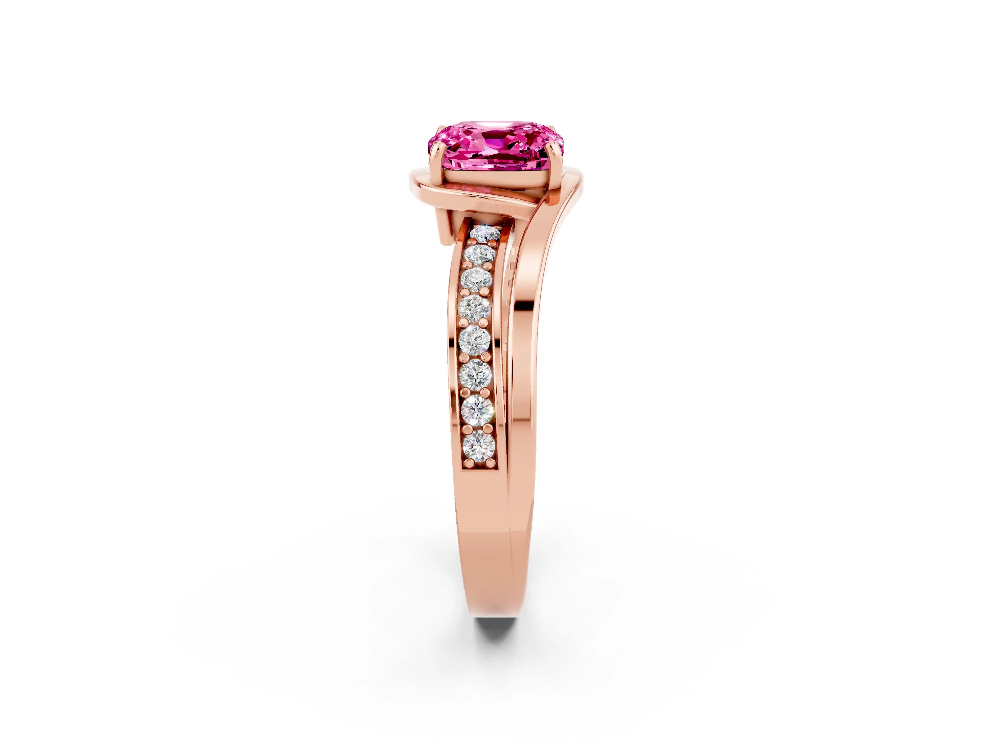 Rose gold Cushion Cut Pink Sapphire Solitaire Ring with Split Shank and Prong Setting_2