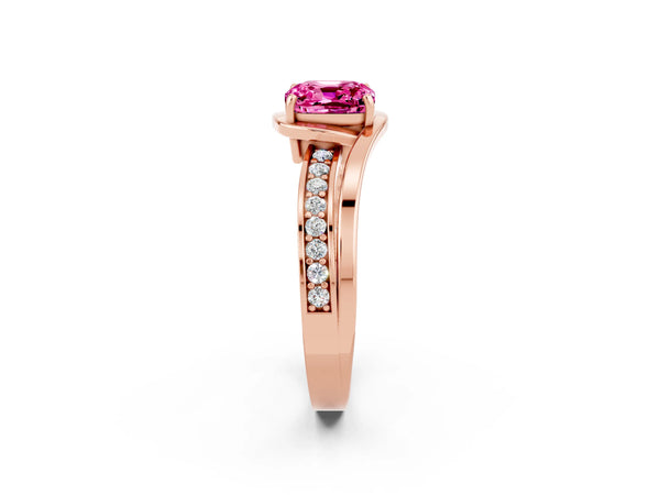 Rose gold Cushion Cut Pink Sapphire Solitaire Ring with Split Shank and Prong Setting