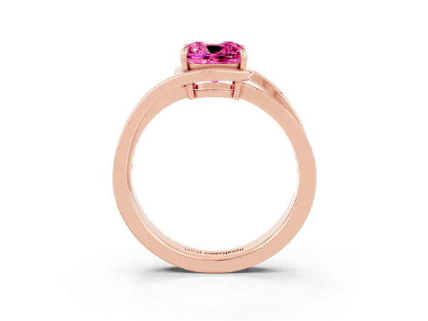 Rose gold Cushion Cut Pink Sapphire Solitaire Ring with Split Shank and Prong Setting