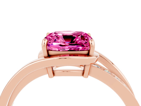 Rose gold Cushion Cut Pink Sapphire Solitaire Ring with Split Shank and Prong Setting_4
