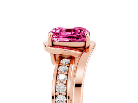 Rose gold Cushion Cut Pink Sapphire Solitaire Ring with Split Shank and Prong Setting_5