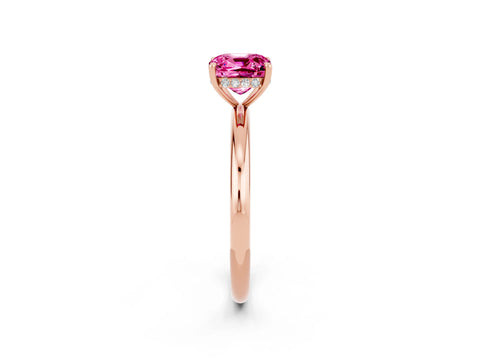 Rose gold Cushion Cut Pink Sapphire Solitaire Ring with Thin Band and Four-Prong Setting_26