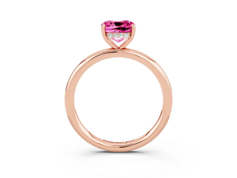 Rose gold Cushion Cut Pink Sapphire Solitaire Ring with Thin Band and Four-Prong Setting_27
