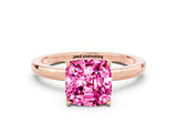 Rose gold Cushion Cut Pink Sapphire Solitaire Ring with Thin Band and Prong Setting_12
