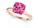Rose gold Cushion Cut Pink Sapphire Solitaire Ring with Thin Band and Prong Setting_13