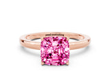 Rose gold Cushion Cut Pink Sapphire Solitaire Ring with Thin Band and Prong Setting_24