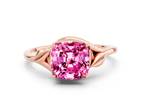 Rose gold Cushion Cut Pink Sapphire Solitaire Ring with Twist Band and Four-Prong Setting_24