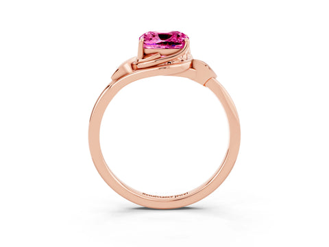 Rose gold Cushion Cut Pink Sapphire Solitaire Ring with Twist Band and Four-Prong Setting_27