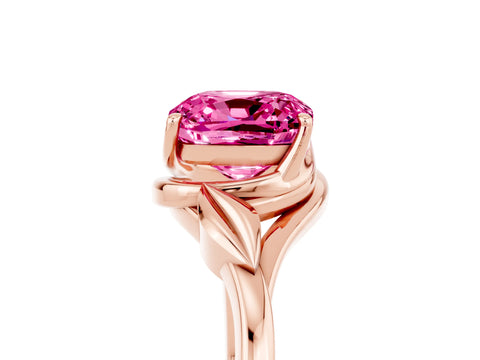 Rose gold Cushion Cut Pink Sapphire Solitaire Ring with Twist Band and Four-Prong Setting_29