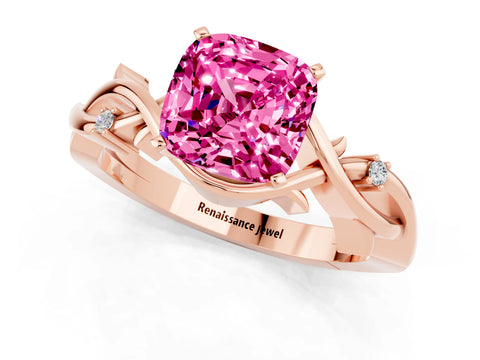 Rose gold Cushion Cut Pink Sapphire Solitaire Ring with Twisted Band and Prong Setting_1