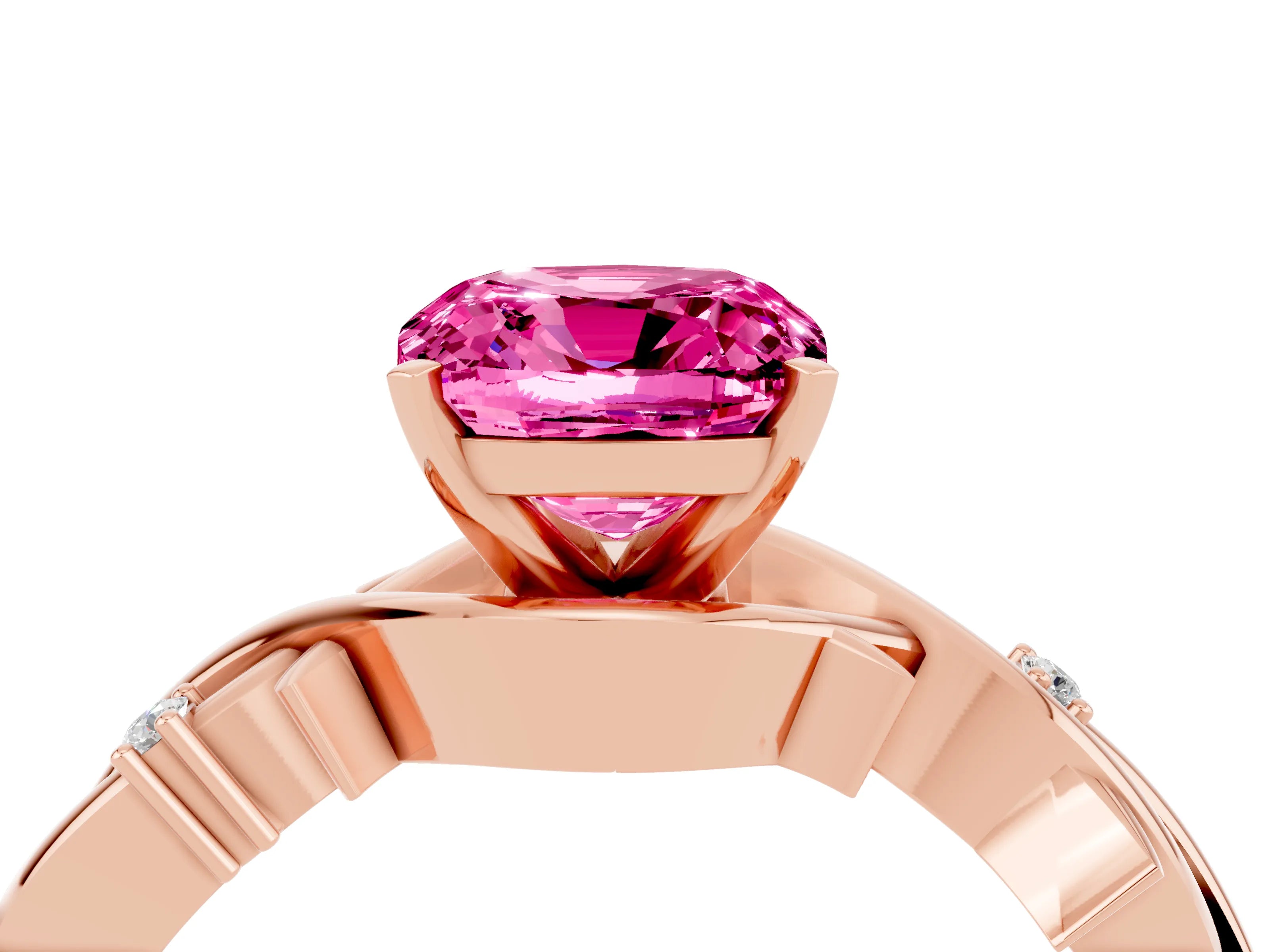 Rose gold Cushion Cut Pink Sapphire Solitaire Ring with Twisted Band and Prong Setting_4
