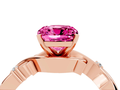 Rose gold Cushion Cut Pink Sapphire Solitaire Ring with Twisted Band and Prong Setting_4