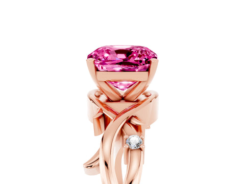Rose gold Cushion Cut Pink Sapphire Solitaire Ring with Twisted Band and Prong Setting_5