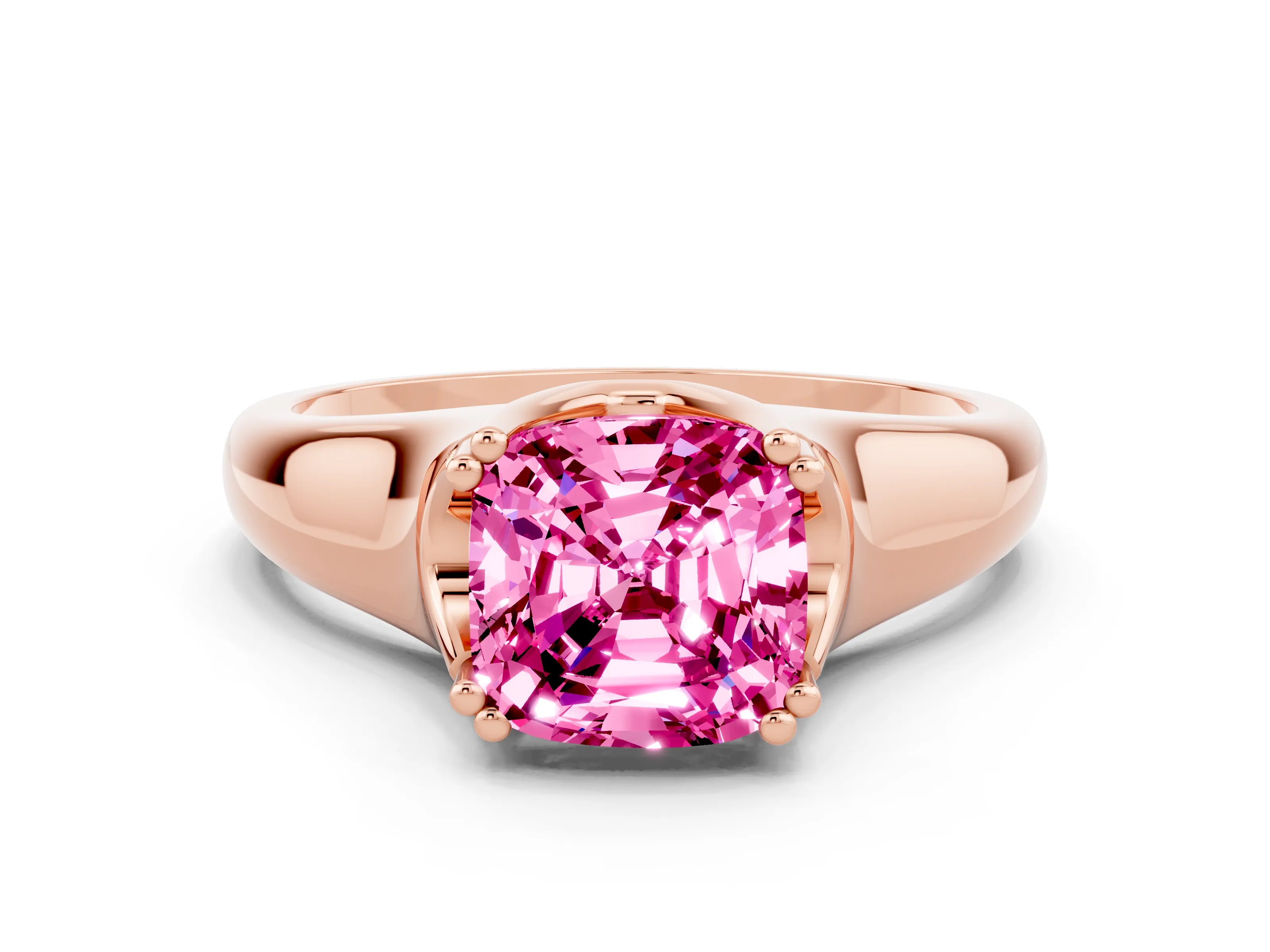 Rose gold Cushion Cut Pink Sapphire Solitaire Ring with Wide Band and Prong Setting_24