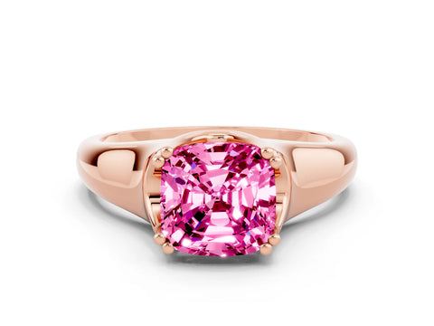 Rose gold Cushion Cut Pink Sapphire Solitaire Ring with Wide Band and Prong Setting_24