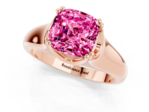 Rose gold Cushion Cut Pink Sapphire Solitaire Ring with Wide Band and Prong Setting_25
