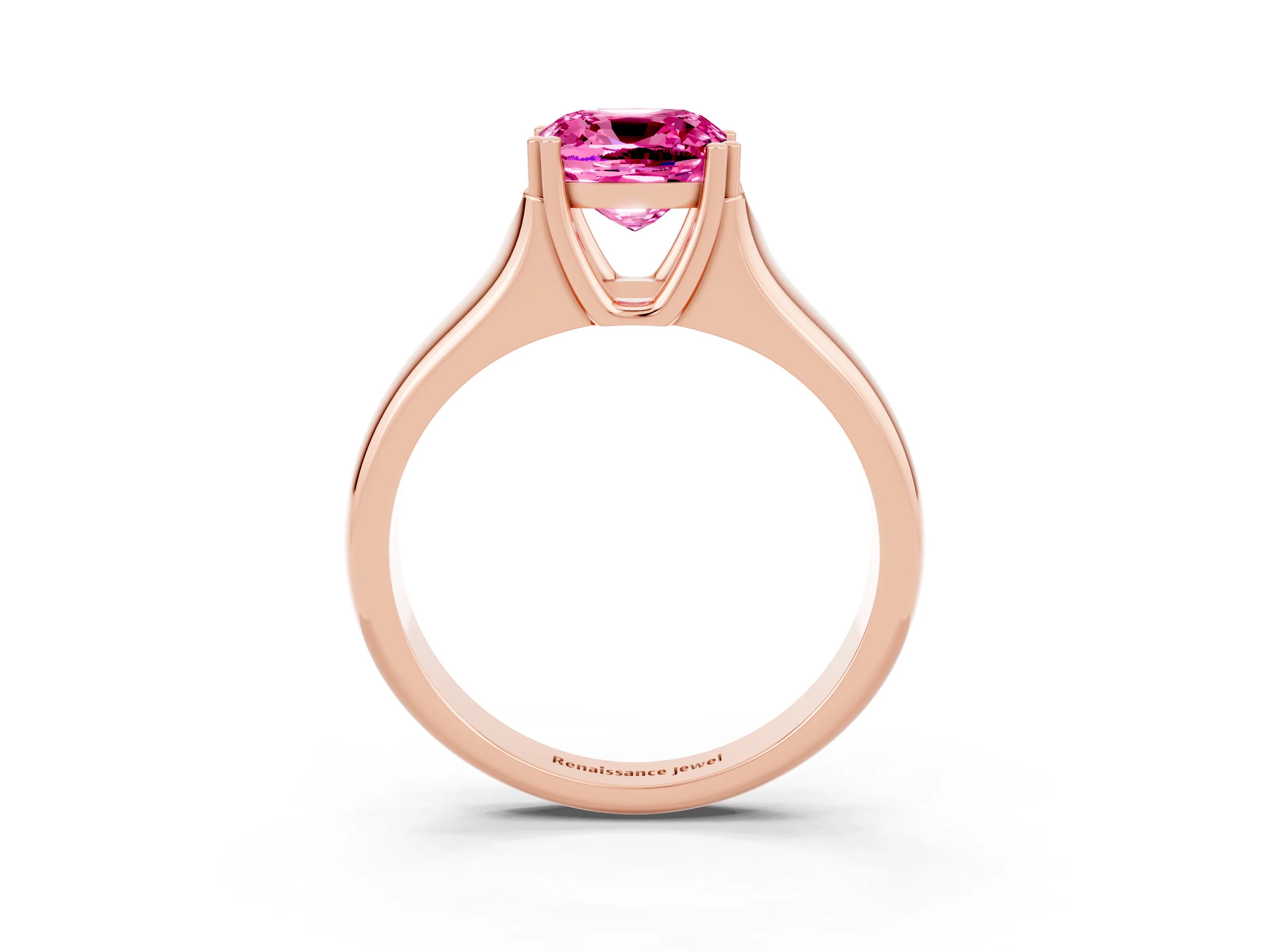 Rose gold Cushion Cut Pink Sapphire Solitaire Ring with Wide Band and Prong Setting_27