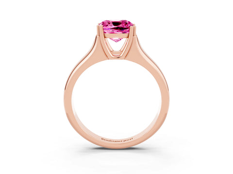 Rose gold Cushion Cut Pink Sapphire Solitaire Ring with Wide Band and Prong Setting_27