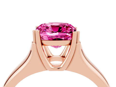 Rose gold Cushion Cut Pink Sapphire Solitaire Ring with Wide Band and Prong Setting_28