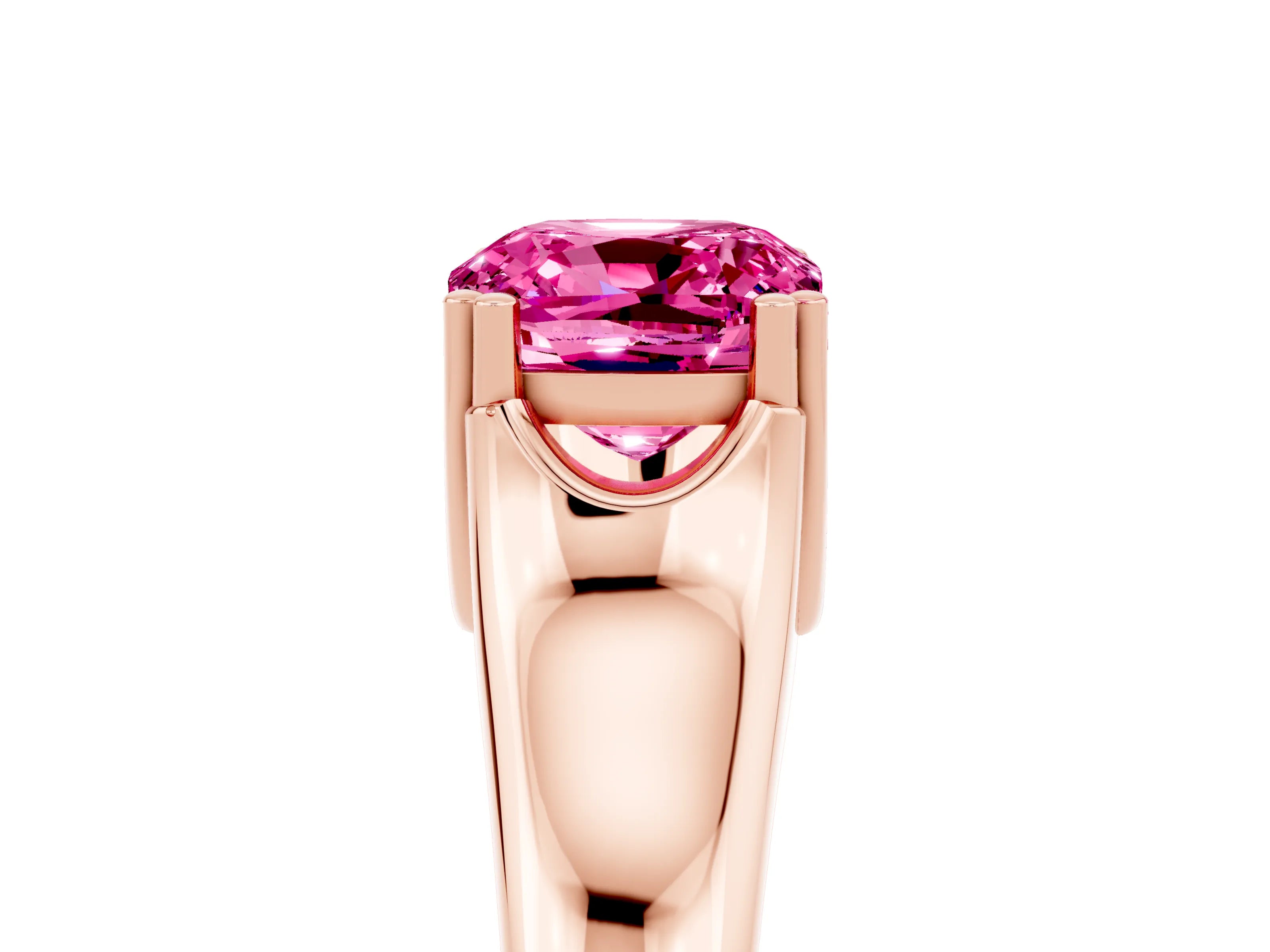 Rose gold Cushion Cut Pink Sapphire Solitaire Ring with Wide Band and Prong Setting_29