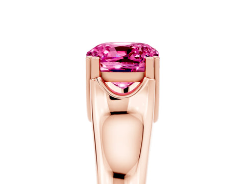 Rose gold Cushion Cut Pink Sapphire Solitaire Ring with Wide Band and Prong Setting_29