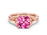 Rose gold Cushion Cut Pink Sapphire Solitaire Twist Band Prong Setting Ring_124