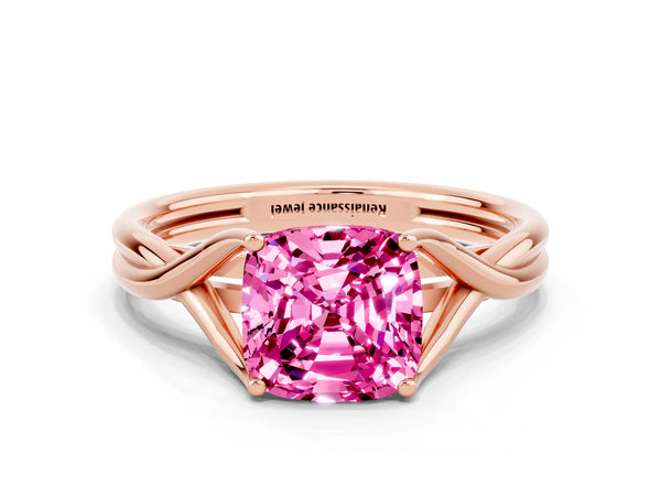 Rose gold Cushion Cut Pink Sapphire Solitaire Twist Band Prong Setting Ring
