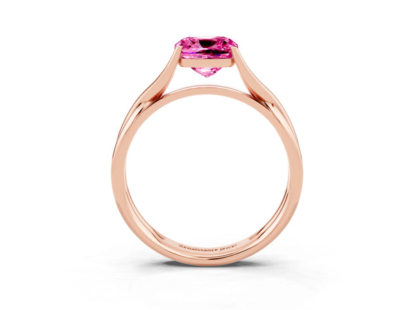 Rose gold Cushion Cut Pink Sapphire Solitaire Twist Band Prong Setting Ring