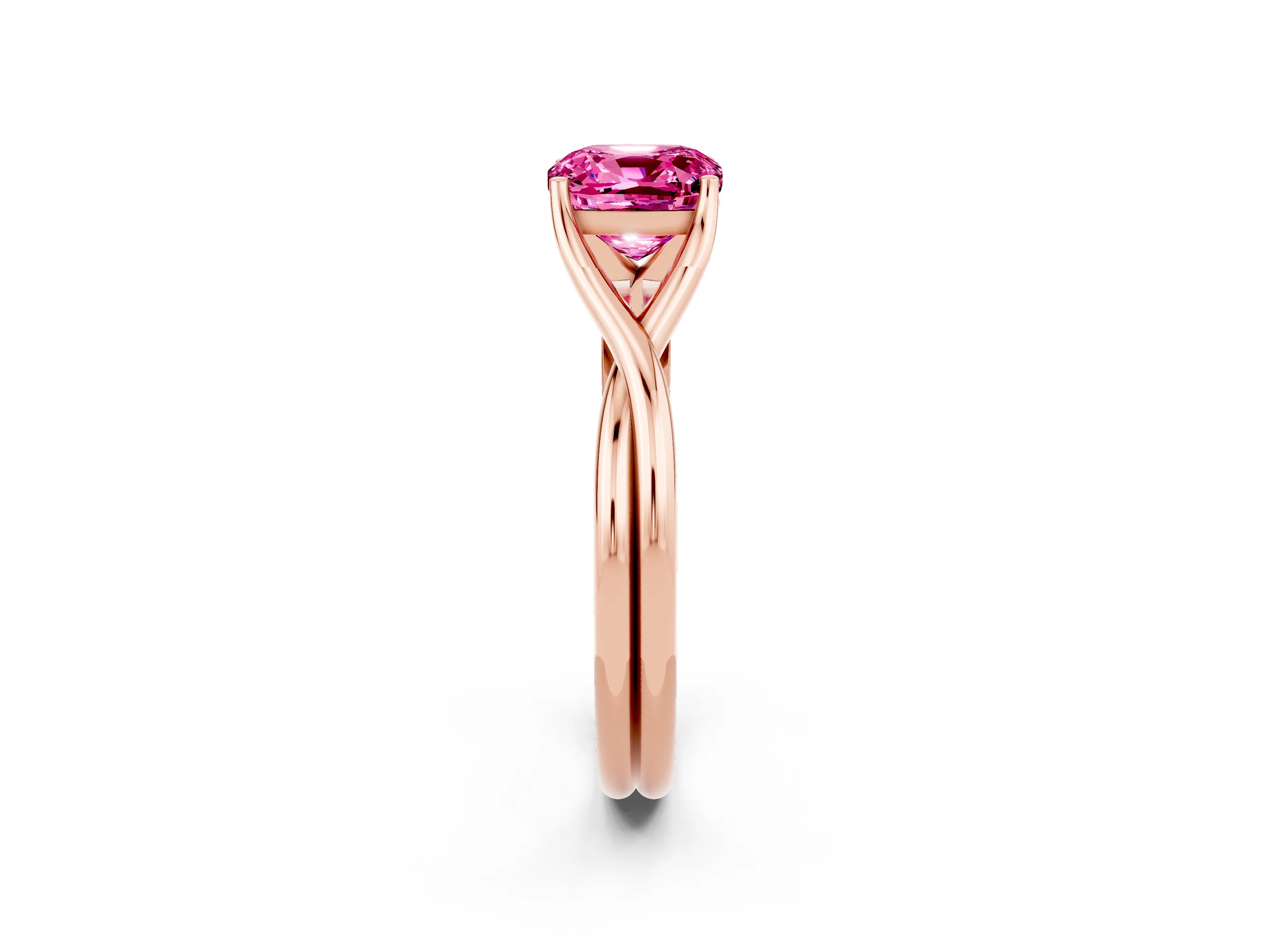 Rose gold Cushion Cut Pink Sapphire Solitaire Twist Band Prong Setting Ring_74