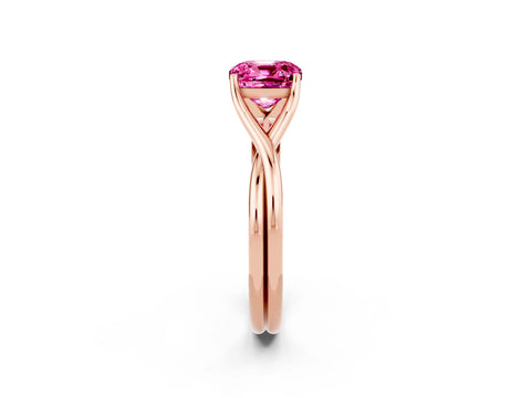 Rose gold Cushion Cut Pink Sapphire Solitaire Twist Band Prong Setting Ring_74