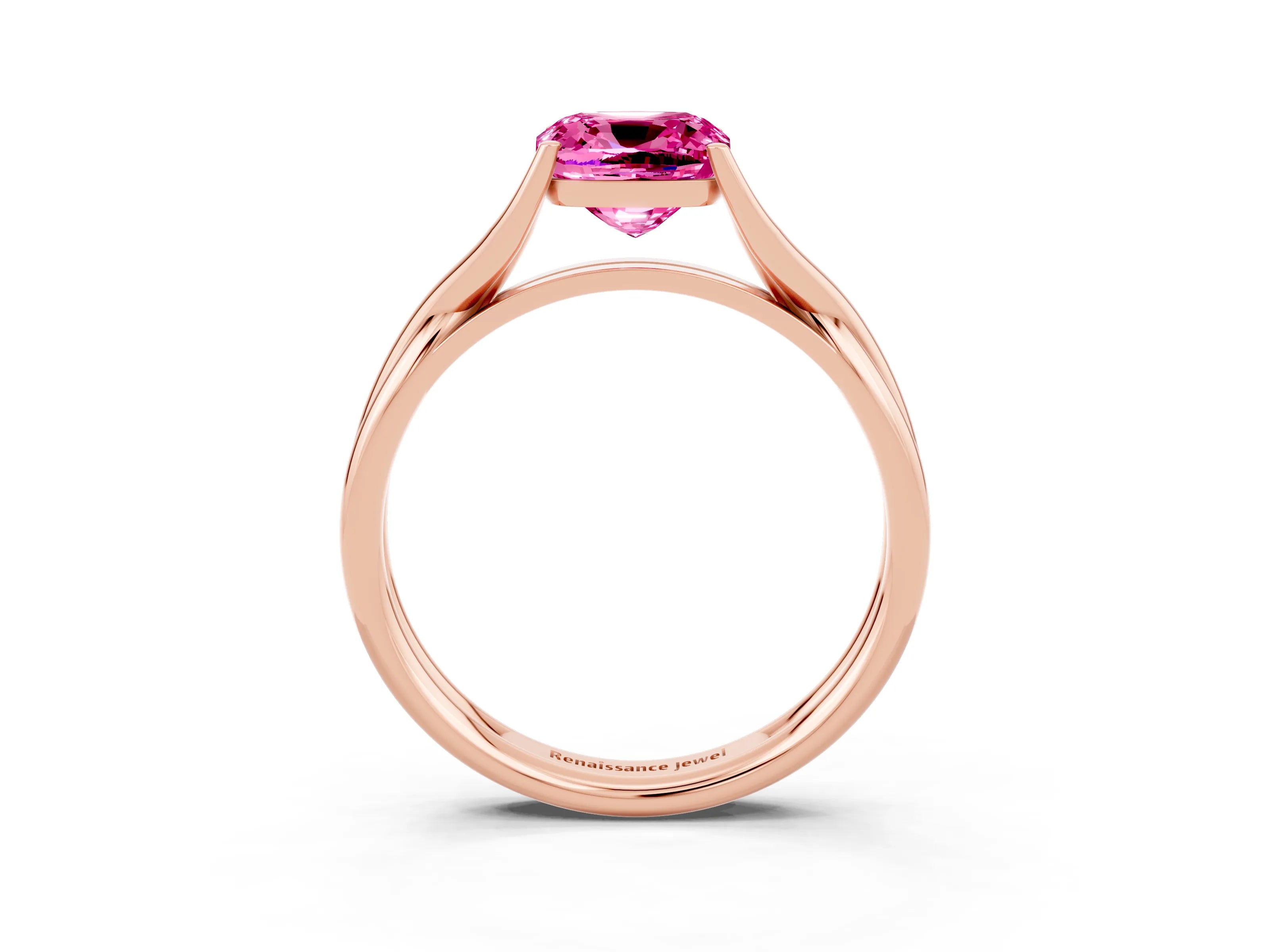Rose gold Cushion Cut Pink Sapphire Solitaire Twist Band Prong Setting Ring_75