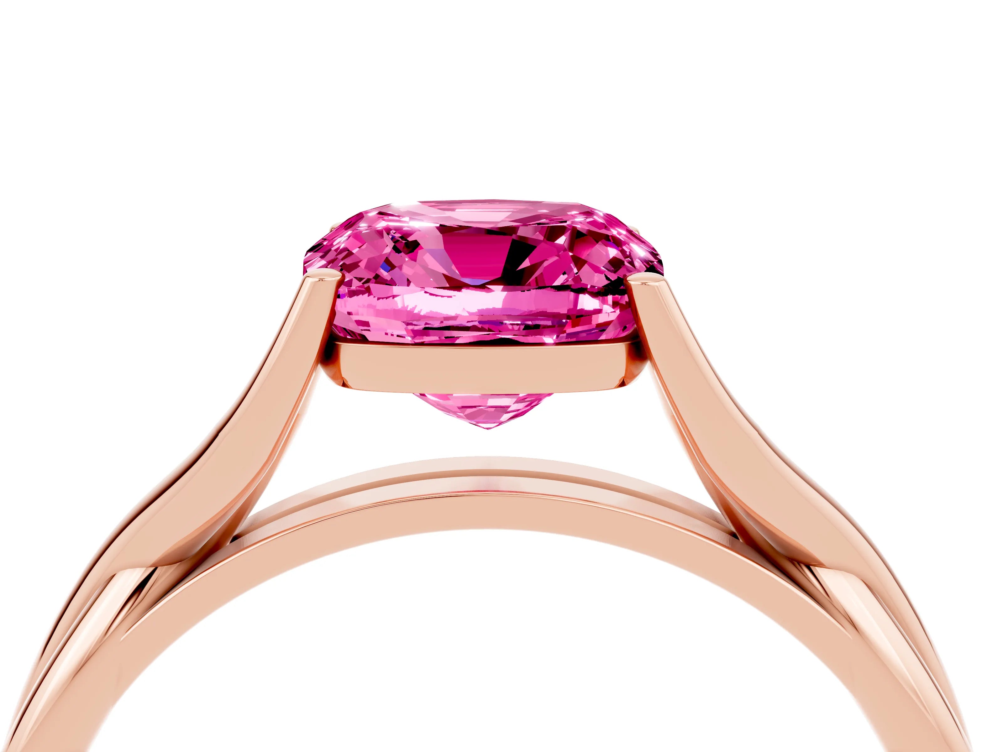 Rose gold Cushion Cut Pink Sapphire Solitaire Twist Band Prong Setting Ring_76