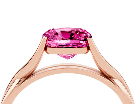 Rose gold Cushion Cut Pink Sapphire Solitaire Twist Band Prong Setting Ring_76