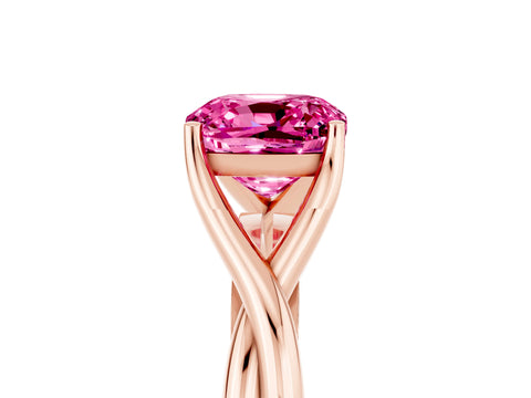 Rose gold Cushion Cut Pink Sapphire Solitaire Twist Band Prong Setting Ring_77
