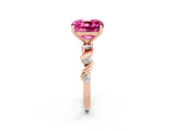 Rose gold Cushion Cut Pink Sapphire Solitaire Twisted Band with Round  Accents and Prong Setting_14