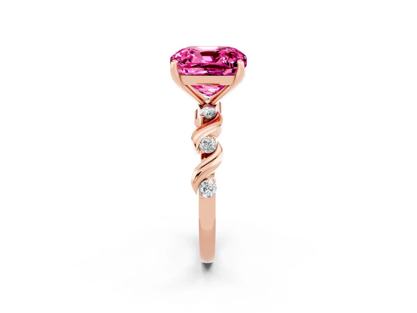 Rose gold Cushion Cut Pink Sapphire Solitaire Twisted Band with Round  Accents and Prong Setting