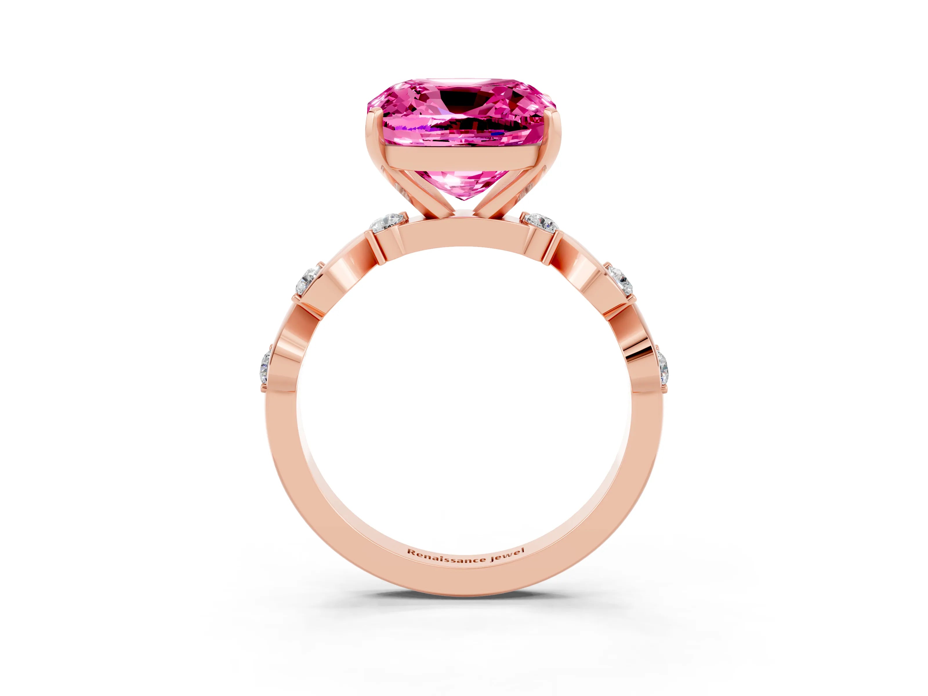 Rose gold Cushion Cut Pink Sapphire Solitaire Twisted Band with Round  Accents and Prong Setting_15