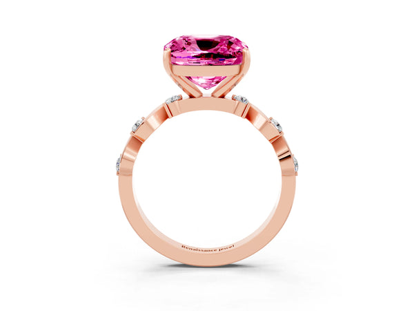 Rose gold Cushion Cut Pink Sapphire Solitaire Twisted Band with Round  Accents and Prong Setting