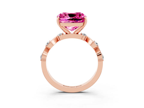Rose gold Cushion Cut Pink Sapphire Solitaire Twisted Band with Round  Accents and Prong Setting_15