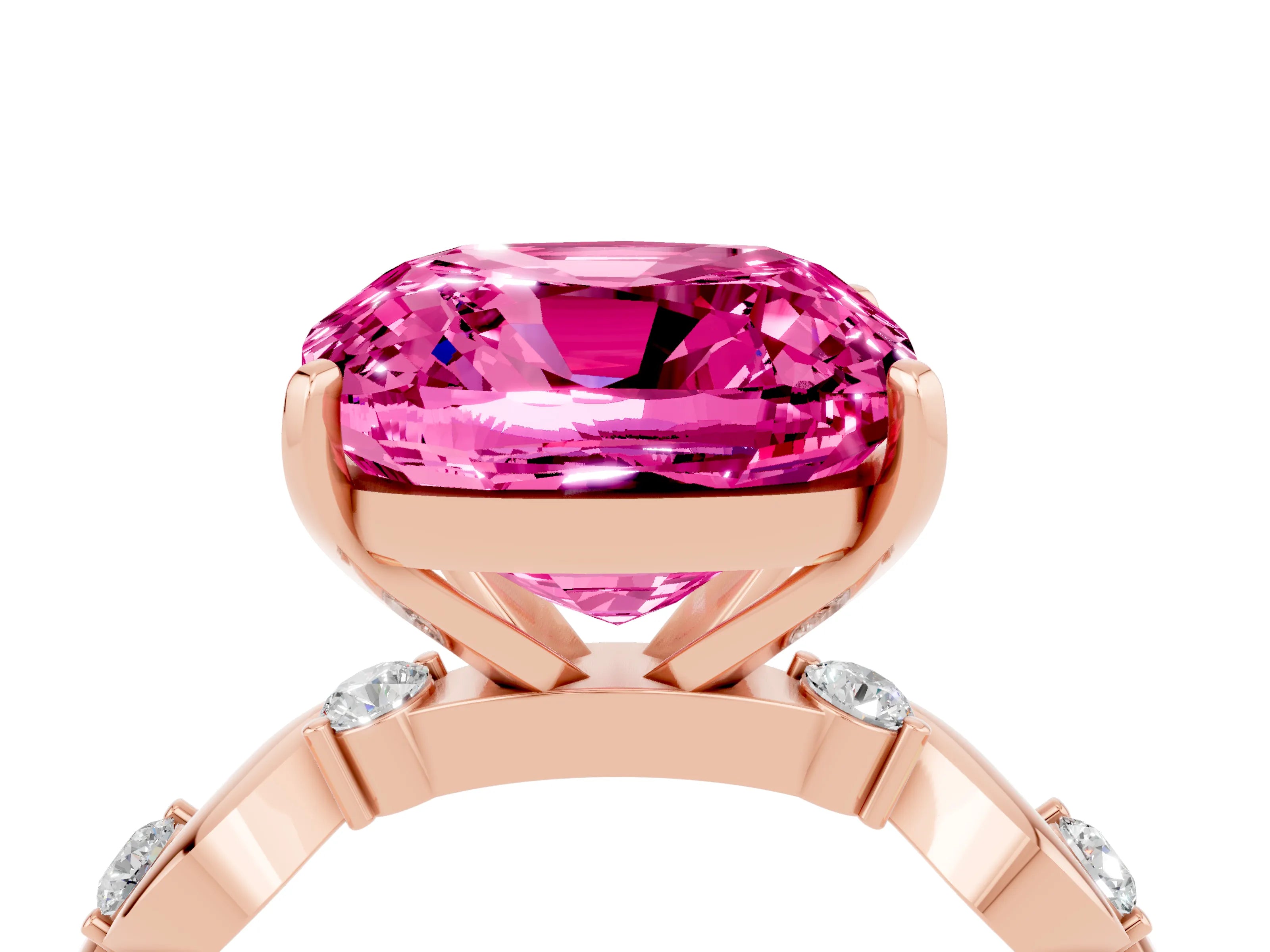 Rose gold Cushion Cut Pink Sapphire Solitaire Twisted Band with Round  Accents and Prong Setting_16