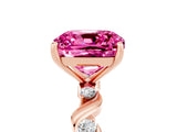 Rose gold Cushion Cut Pink Sapphire Solitaire Twisted Band with Round  Accents and Prong Setting_17