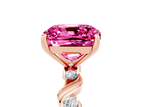 Rose gold Cushion Cut Pink Sapphire Solitaire Twisted Band with Round  Accents and Prong Setting_17