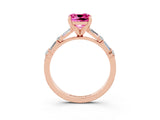 Rose gold Cushion Cut Pink Sapphire Solitaire with Side Baguettes and Channel Set Band_27